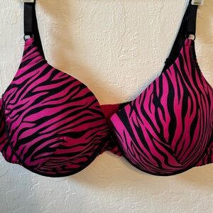 DOLLHOUSE Hot Pink & Black Zebra Print Bra SZ 42D Underwire Adjustable Straps